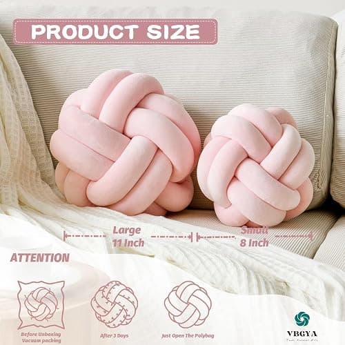 VBGYA Knot Pillow Ball, Soft Home Decorative Throw Pillows Cushion, Round Changeability Knotted Pillows, Modern Home Handmade Cushions for Bedroom, Sofa, Couch (8 Inch, Light Pink) thumbnail 3