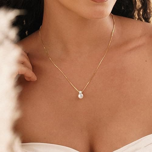 WFYOU Pearl Necklaces for Women Trendy 6MM 8MM 10MM Dainty Round Natural Freshwater Pearl Necklace Silver 14K Gold Plated CZ Pearls Necklaces for Women Birthday Bridesmaid Wedding Gifts Pearl Jewelry thumbnail 2