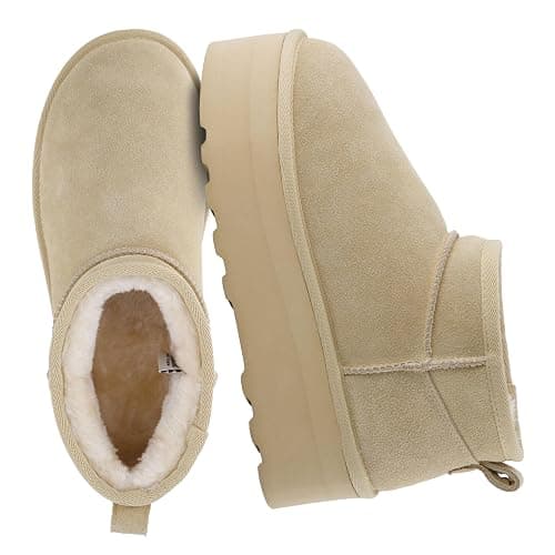 CUSHIONAIRE Hippy Women’s Platform Ankle Boots – Genuine Suede, Faux Fur Lining, Cozy Winter Slip-On Design, Comfortable Footwear with Wide Widths Available - Image 1
