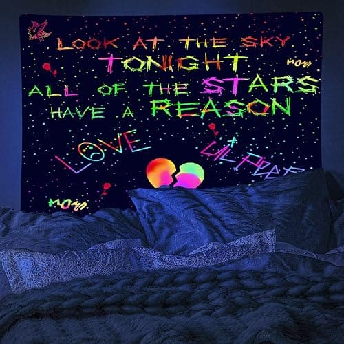 PSYHILAR Blacklight Lil Peep Tapestry, Black Light Posters for Bedroom, Star Shopping Rapper UV Flag (90 x 70 Inches) thumbnail 2