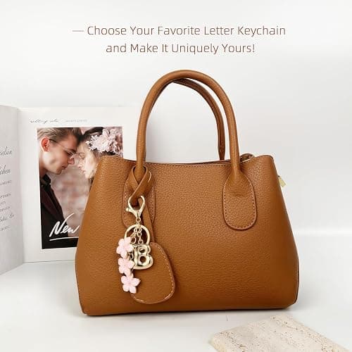 BydGxy Gold Bubble Letter Keychain, Initial Bag Charms for Handbags, Cute Flower Purse Accessories for Women, Monogram Gift thumbnail 4