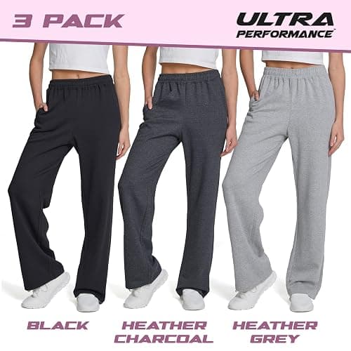 Ultra Performance Womens Sweatpants 3 Pack Open Bottom Wide Leg Lounge Sweatpant’s Pant Baggy Long Sweat Pants for Women thumbnail 2
