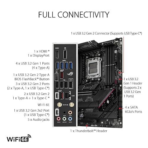 ASUS ROG Strix B650E-F Gaming WiFi AMD Ryzen AM5 ATX motherboard, 12 + 2 power stages, DDR5, three M.2 slots, PCIe 5.0, WiFi 6E, 2.5G LAN, USB 3.2 Gen 2x2 Type-C port, and Aura Sync RGB thumbnail 5