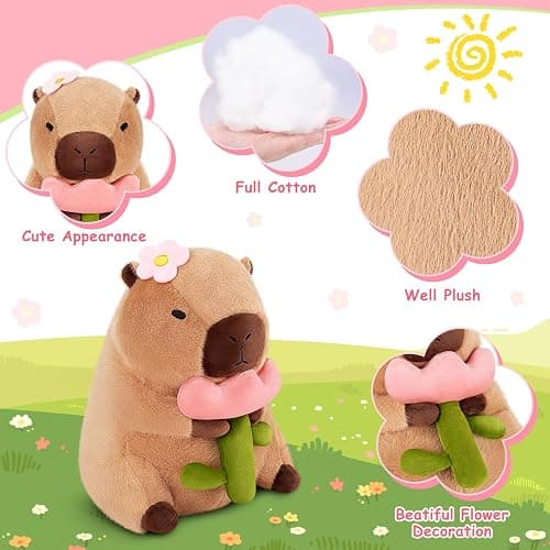 Achwishap Capybara Plush,Cute Plushies Capybara Stuffed Animals,Capybara Plush Toys,Kawaii Plushie Stuffed Toy with Flower Plushies Gifts for Kids Adults Birthday Plushies,Brown 12” thumbnail 6