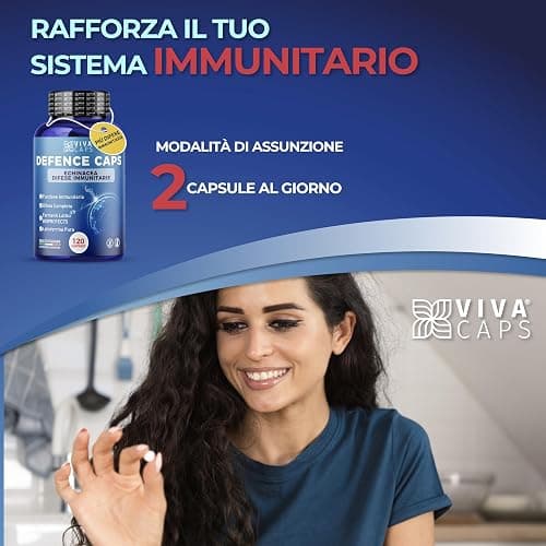 Integratore difese Immunitarie adulti 120cps due al giorno, Integratore sistema immunitario con Echinacea Forte, Lattoferrina, Vitamina C, Zinco, Vitamina D - Made In Italy thumbnail 6