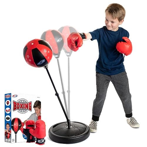 NSG Punching Bag for Kids & Boxing Gloves Set - Adjustable Freestanding Speed Bag with Spring-Loaded Stand, Junior Boxing Gloves & Hand Pump - Portable, Easy Assembly for Boys, Teens, Toddlers Ages 4+ thumbnail 3