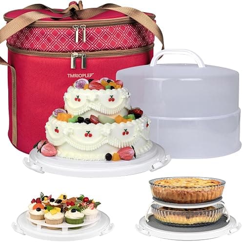 Tmrioplep 12 Inch Cake carrier Container with Lid and Handles Includes Insulated Bag for Safe Transportation of Buttercream Doesn't Melt Easy for Cakes, Pies and Cupcakes (Red) - Image 1
