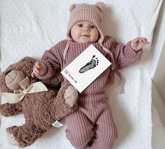 14 Pieces Baby Inkless Milestone Cards,1 Month to 12 Month Hand and Footprint Kit,Dog or Cat Pet Paw Print Kit,Newborn Safe Inkless Pad,Hello World Newborn Sign Memory Kit(14 Ink Pad+14 Papers) thumbnail 2