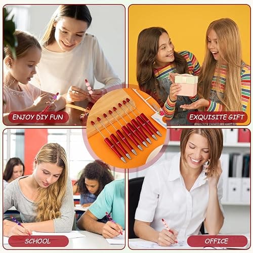 Qilery 60 Pcs Beadable Pens Bulk Bead Beaded Ballpoint Pen DIY Black Ink Gifts for Christmas Decoration Kids Girls Graduation Gift Office School Romantic Gift Supplies(Red) thumbnail 7