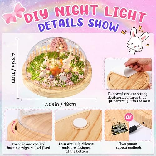 Make Your Own Night Light ,Rabbit DIY Kits,Bunny Toys for Kids Ages 4-8 ,Arts and Crafts Lamp Project for Girls(USB Upgrade Edition),Gifts for 4 5 6 7 8 9 10 Year Old Girl with Greeting Card thumbnail 3