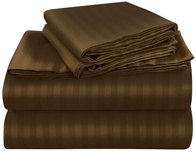 ROYALE LINENS 4 Piece Full Sheets Set - Soft Brushed Microfiber Bedding - 1 Fitted, 1 Flat Sheet, 2 Pillow Cases - Wrinkle Free & Fade Resistant - Hotel Luxury Bed Sheets (Stripe Chocolate, Full) - Image 1