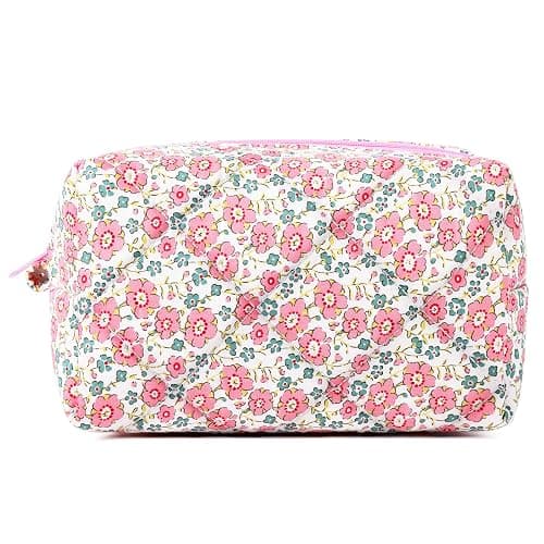 SOIDRAM Pink Makeup Bag Floral Cosmetic Bag Puffy Coquette Makeup pouch Aesthetic Cute Quilted Travel Toiletry Bag Organizer cotton Makeup Brushes Storage Bag for Women - Image 1