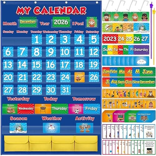 Aizweb Classroom Calendar Pocket Chart,Monthly Calendar for Kid Preschool Kindergarten Classroom Elementary Must Haves,Classroom Decorations Decor,Homeschool Teacher Supplies,Back to School Supplies - Image 1