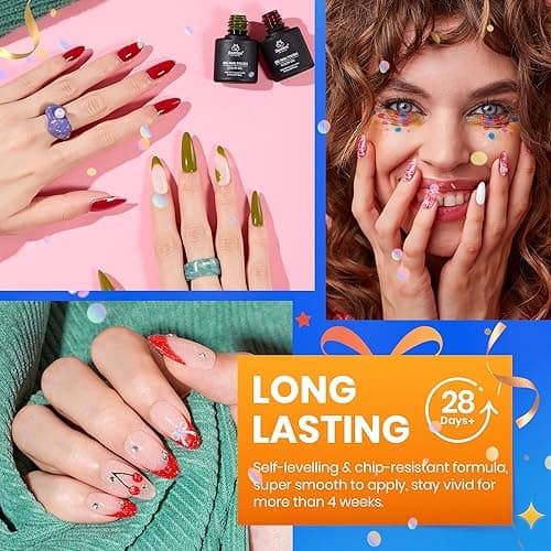 beetles Gel Polish Set Fall Gel Nail Polish Kit 36 Pcs 32 Colors with Base Top Coat Burgundy Red Blue Purple Hot Pink Green Black White Uv LED Lamp Nails Gifts for Women Fingertip Palette thumbnail 5