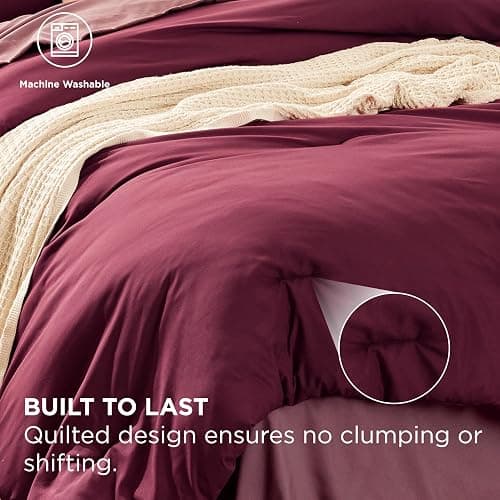 Bedsure Full Size Comforter Set - 7 Pieces Burgundy Full Bedding Set for All Seasons, Boho Contrasting Design Bed in a Bag with Comforter, Sheets, Pillowcases & Shams thumbnail 4