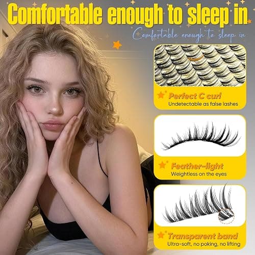 Pleell Lash Clusters Natural Eyelash Clusters 10-13mm Wispy Lashes Clusters Fairy Cluster Eyelash Extensions Thin & Invisible Band Cluster Lashes for Daily/Photo C-Curly Manga Eyelashes Clusters thumbnail 4