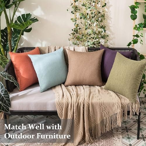 MIULEE Pack of 2 Decorative Outdoor Solid Waterproof Throw Pillow Covers Christmas Faux Linen Garden Farmhouse Cushion Cases for Patio Tent Balcony Couch Sofa 18x18 Inch Dark Green thumbnail 9