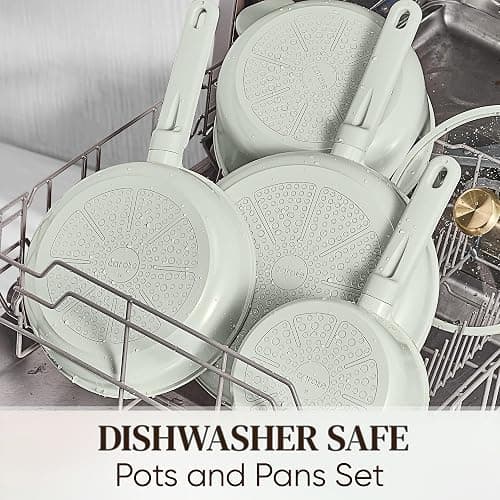 CAROTE Ceramic Cookware Set Nonstick, 14pcs Pots and Pans Set Nonstick, Non-Toxic & PFAS-Free, Dishwasher, RV/Camping Cookware Set, Cooking Pots with Lids, Sage Green thumbnail 7