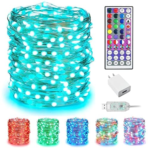 Minetom Upgraded Color Changing Fairy String Lights - 33 ft 100 LED 24 Colors USB Silver Wire Lights with Remote and Timer for DIY Bedroom Party Indoor Christmas Decoration, Adapter Included - Image 1