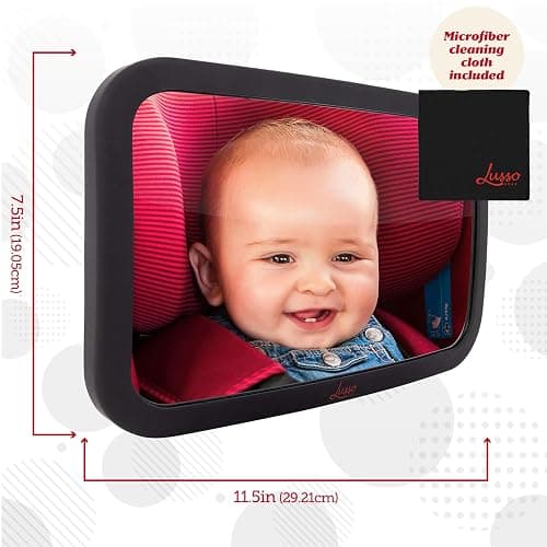 Lusso Gear Baby Car Mirror - Shatter-Resistant Glass & Stable Rear-Facing Headrest Mount - Wide-Angle Baby Mirror for Car Backseat View - Auto Essentials for Babies - 11.5 in, Black thumbnail 2
