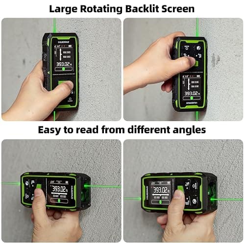 Huepar Dual Laser Measuring Tool, 656Ft Green-Beam Bilateral Digital Laser Distance Measure 6 Units Ft/in/M, Rechargeable Laser Measurement Tool -Backlit LCD Display, Length/Area/Volume/Angle Sensor thumbnail 9
