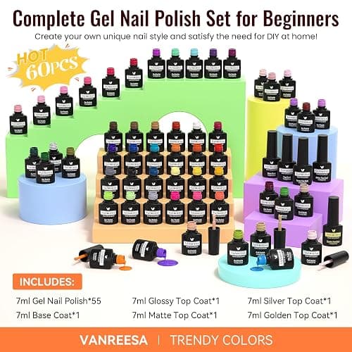 VANREESA 60 Pcs Gel Nail Polish Set, 55 Colors Gel Polish with Base Coat & 4 Effects Top Coat Full-Color Nail Polish Set All Seasons Nail Kit Gifts for Women Girls Nail Salon at Home thumbnail 8