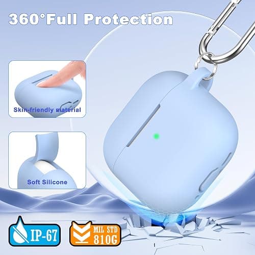 MHYALUDO for AirPods 4th Generation Case Cover 2024, Military Grade Soft Silicone Shock-Absorbing for AirPods 4 Case with Keychain & Cleaning kit, Sky Blue thumbnail 2