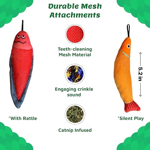 Meowy Cat Wand Toy – Cat Fishing Pole Toy with Reel The Cat Fish Fishing Rod, Telescopic Fiberglass Interactive Teaser Wand for Indoor Cats with Catnip Dental Mesh Attachments thumbnail 5