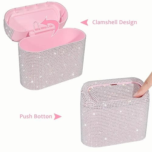 Accmor Bling Car Trash Can with Lid, Leakproof Mini Vehicle Trash Bin Automotive Dustbin Organizer Storage, Sparkling Crystal Rhinestone Trash Bag Container with 30pcs Garbage Bags Car Accessories thumbnail 3