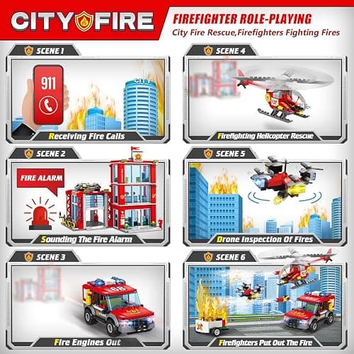 City Fire Station Building Blocks Set with Fire Truck , Fire Rescue Helicopter,Drone & Fire Engine Toys,Fire Command Center Playset, Firefighters Roleplay Toy Gifts for Kids Boys Girls Ages 6+(744PCS) thumbnail 6