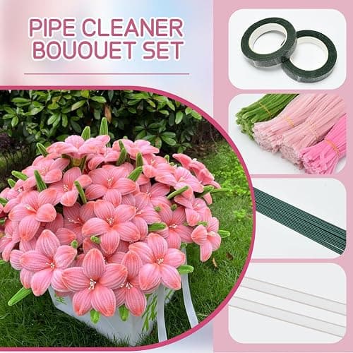 Lnopever 400PCS Pipe Cleaners Set, Diy Fil Chenille, 5 Couleurs Avec Fil Floral, Un Cadeau Pour Les Adultes Et Les Amateurs D'Artisanat thumbnail 4