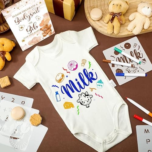 Panitay 100 Pcs Blank Bib Bodysuit Baby Shower Set Baby Shower Sign Blank Feeder Bib DIY Bodysuit Fabric Colorful Marker(Brown Bear) thumbnail 2