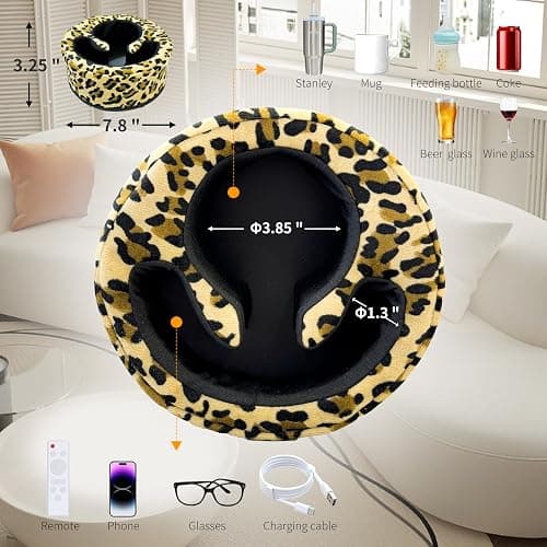 Couch Cup Holder Pillow, Sofa and Bed Organizer Caddy for Drinks, Remotes, Phones (Leopard) - Leopard thumbnail 2
