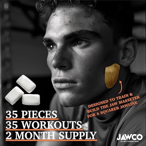 JAWCO Ultra-tough Jawline Chewing Gum | Get a Stronger, Squarer Jawline | Sugar-Free Jaw Training Hard Gum | Chisel, Sculpt, & Tone | 15X Hardness | Facial Fitness Mewing Gum | Muscle Mango (1-Pack) thumbnail 5