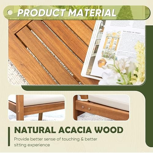 Flamaker Patio Furniture 4 Piece Outdoor Acacia Wood Patio Conversation Sofa Set with Table & Cushions Porch Furniture for Deck, Balcony, Backyard thumbnail 4