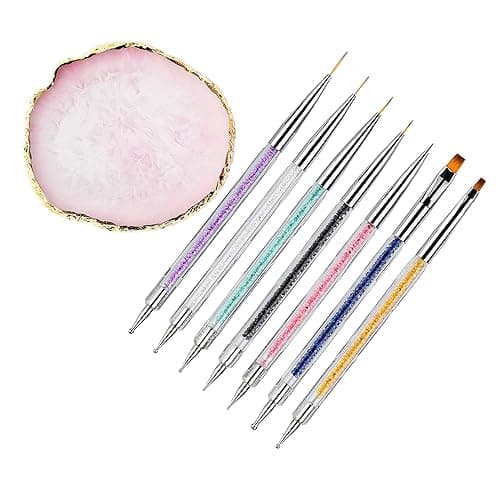 Mcduyant 8 Pieces Designs Brushes for Nail Art Resin Palette Gel Design Nail Art Dotting Tools Nail Gel Painting Brush Mixing Palette Nail Art Equipment