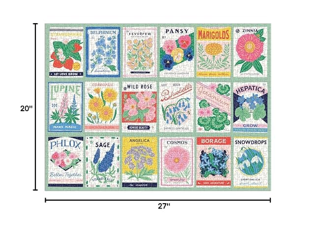 Galison Ever Upward – 1000 Piece Puzzle Fun and Challenging Activity with Bright and Bold Artwork of Vintage Style Flower Seed Packets for Adults and Families thumbnail 2