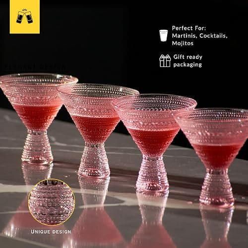LEMONSODA Hobnail Pink Martini Glasses, Vintage Cocktail Glasses, Set of 4 thumbnail 3