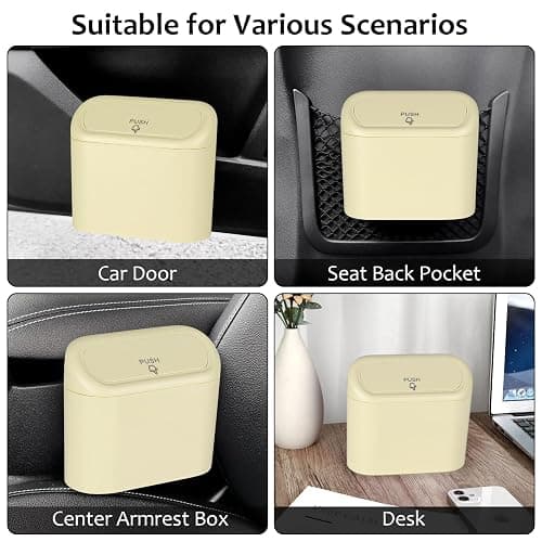 Accmor Car Trash Can, Portable Vehicle Trash Bin with Lid, Car Dustbin Garbage Organizer Holder with One Roll Trash Bag, Leakproof Hanging Mini Cars Storage Bag Container for Auto, SUV, Office (Beige) thumbnail 6