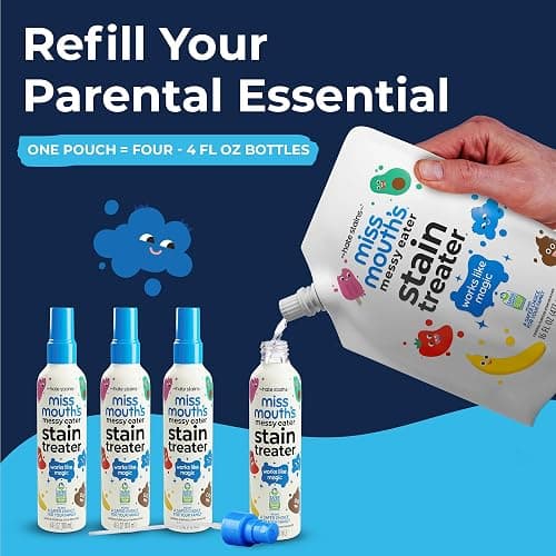 Miss Mouth’s Messy Eater Stain Treater Refill Ready Kit - 2 Pack Stain Remover Spray and 16oz Refill Pouch - Newborn & Baby Essentials - Food, Grease, Coffee Off Laundry, Underwear, Fabric thumbnail 3