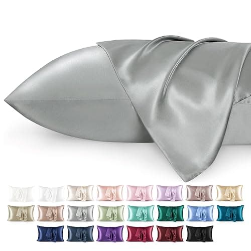 Bedsure Satin Pillowcase for Hair - Similar to Silk Pillowcase, Cooling Pillow Cases 2 Pack with Envelope Closure, Gifts for Women, Queen & Standard Size 50x75 cm, Grey - Image 1