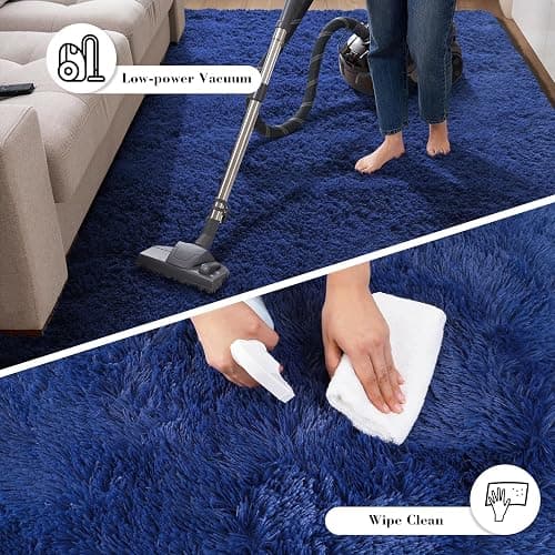 Blue Fluffy Rug Shaggy Area Rug, 3x5 Area Rugs for Girls Bedroom, Soft Cute Baby Play Mat, Indoor Floor Carpet for Teen, Nursery, Preppy Dorm, Plush Aesthetic Bedside Rug thumbnail 7