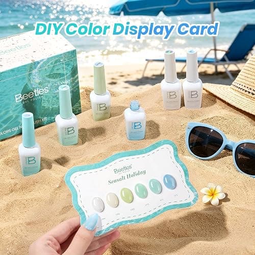 Beetles Jelly Gel Nail Polish Set, Seasalt Holiday 6 Colors 9ML Sheer Gel | Milky White MInt Green Blue Gel Nail Polish Kit Soak Off UV Salon DIY at Home Manicure Gift for Women thumbnail 7