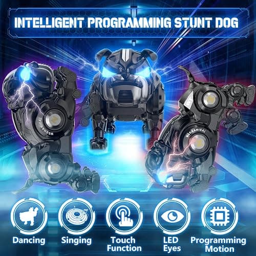 HOLIBIBE Remote Control Robot Dog Toys for Kids, Rechargeable Programmable Stunt Robot Dog with Singing, Dancing and Touch Functions for Boys Ages 3 4 5 6 7 8 9+ Birthday, Black thumbnail 4