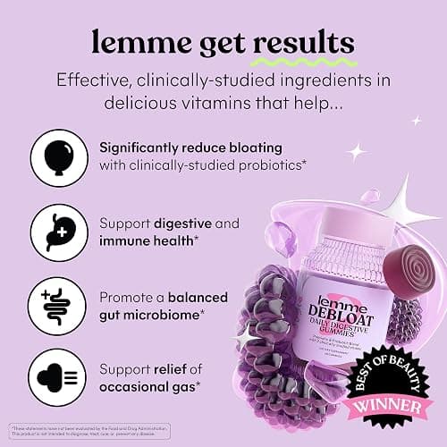 Lemme Debloat - Digestive & Gut Health Gummies with 2 Clinically Studied Probiotics & Prebiotic, Vegetarian, Gluten Free, Non GMO, BlackBerry Flavor (60 Count) thumbnail 2
