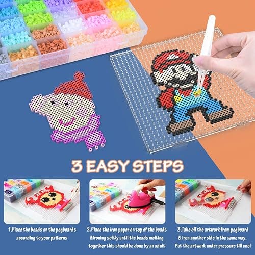 Longruner 10000, 36 Colors Fuse Beads Kit 5mm DIY Art Craft Toys for Kids with 4 Pegboards, 60 30 Pattern Paper| B, 10000pcs thumbnail 5