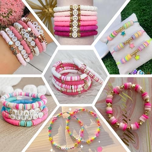 THRELE 3500pcs Pink Clay Beads for Bracelets Making Kit, 6mm Heishi Polymer Flat Round Disc Clay Beads for Jewelry Making Pink thumbnail 6