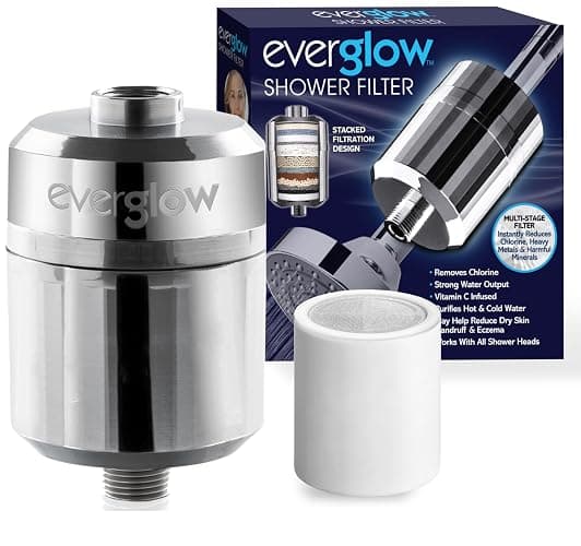 EVERGLOW High-Output Shower Filter, Reduces Chlorine, Dry Skin, Dandruff, Eczema, Heavy Metals and Vitamin C Infused for Dandruff and Softens Hard Water, 4.7”, Chrome - Image 1
