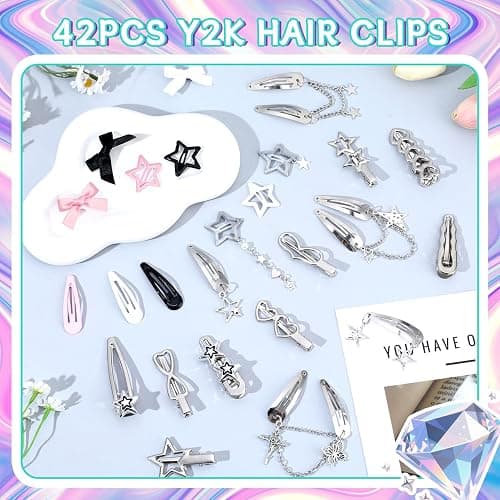 Fingertip WD 42Pcs Y2k Pink Hair Clips Set Kawaii Hair Love Star Cross Hair Clip 2000s Non Slip Accessories Styling Tools Cool Hair Barrettes for Girls Hairstyle thumbnail 3