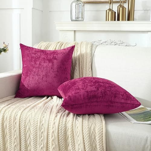 Jeneoo Decorative Fuschia Pink Throw Pillow Covers Rustic Farmhouse Super Soft Square Chenille Comfy Solid Cushion Couch Cases for Sofa Bedroom Chair (Set of 2, 18 x 18 Inches) thumbnail 3